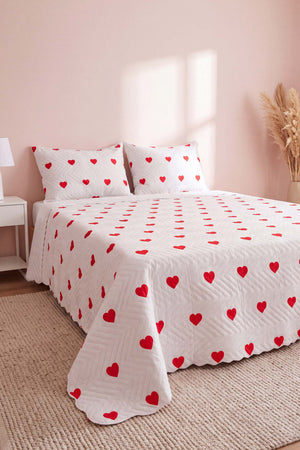 Amora Red Double Size Quilted Bedspread Multi-Purpose Bed Cover – 3 Pieces