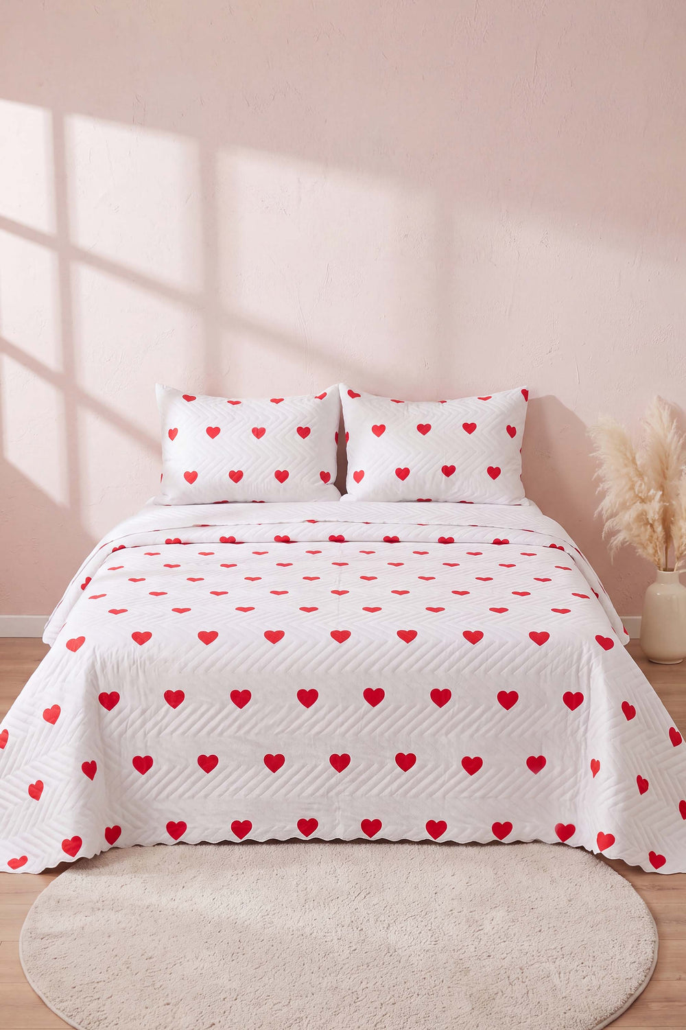 Amora Red Double Size Quilted Bedspread Multi-Purpose Bed Cover – 3 Pieces