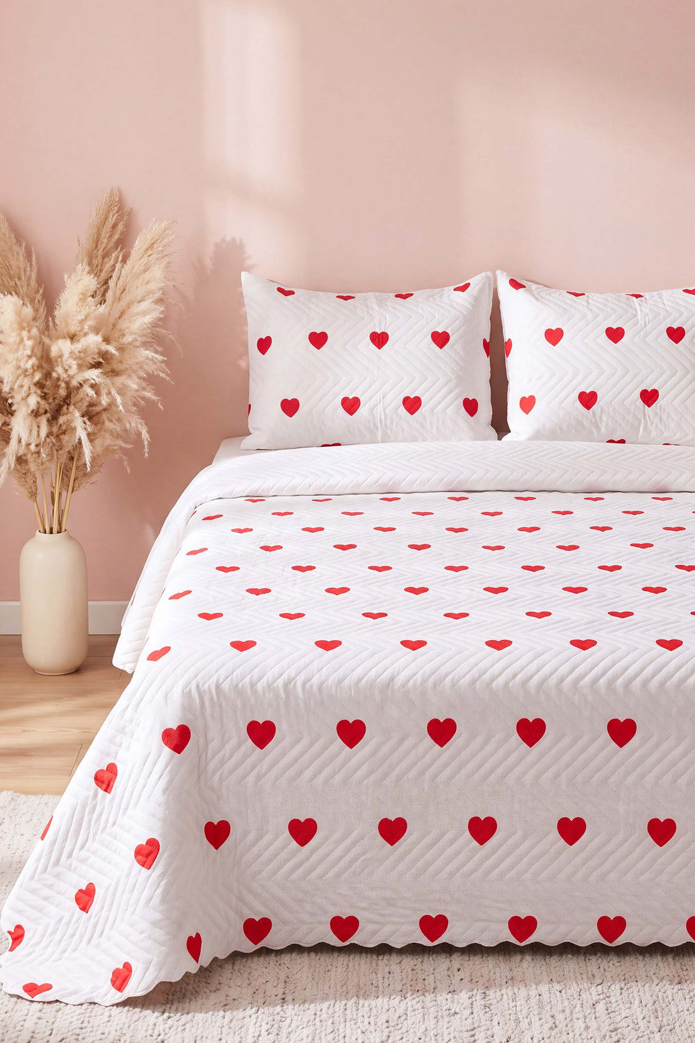 Amora Red Double Size Quilted Bedspread Multi-Purpose Bed Cover – 3 Pieces