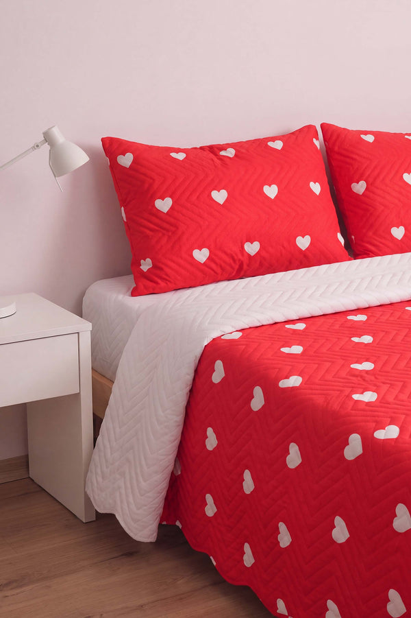 Amora Deep Red Çift Kişilik Kapitone Pike Çok Amaçlı Yatak Örtüsü - 3 Parça