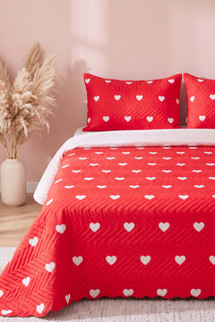 Amora Deep Red Çift Kişilik Kapitone Pike Çok Amaçlı Yatak Örtüsü - 3 Parça