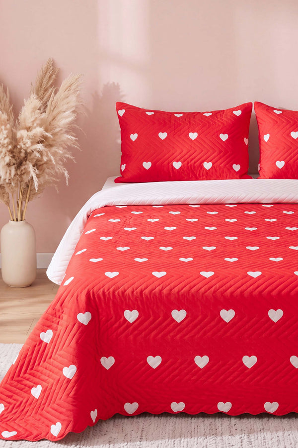 Amora Deep Red Çift Kişilik Kapitone Pike Çok Amaçlı Yatak Örtüsü - 3 Parça