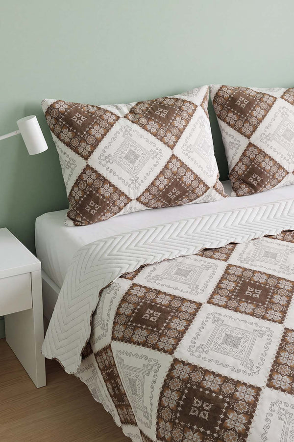 Terra Ethnic Double-Sized Quilted Bedspread Multi-Purpose Bed Cover - 3 Pieces