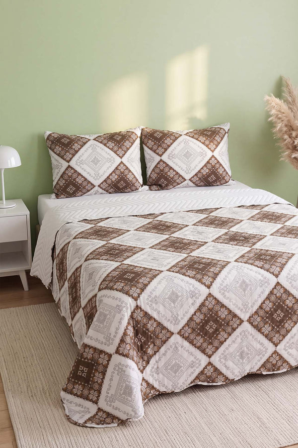Terra Ethnic Double-Sized Quilted Bedspread Multi-Purpose Bed Cover - 3 Pieces