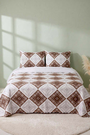 Terra Ethnic Double-Sized Quilted Bedspread Multi-Purpose Bed Cover - 3 Pieces