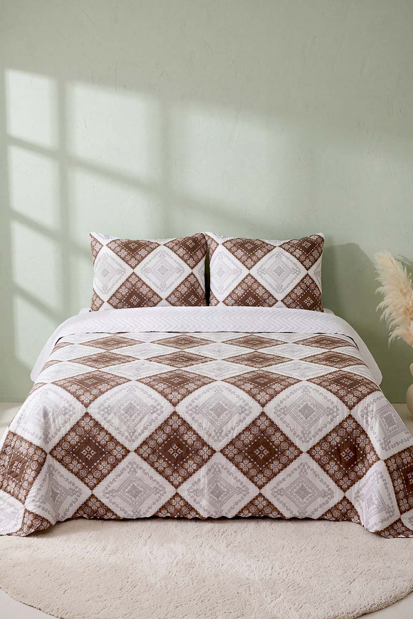 Terra Ethnic Double-Sized Quilted Bedspread Multi-Purpose Bed Cover - 3 Pieces