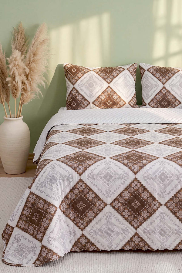 Terra Ethnic Double-Sized Quilted Bedspread Multi-Purpose Bed Cover - 3 Pieces