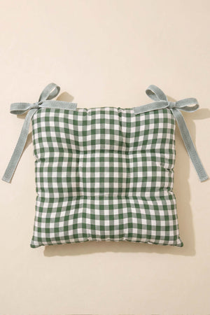 Green Checkered Fiber-Filled Chair Cushion 40 x 40 cm