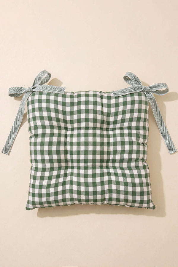 Green Checkered Fiber-Filled Chair Cushion 40 x 40 cm