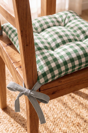 Green Checkered Fiber-Filled Chair Cushion 40 x 40 cm