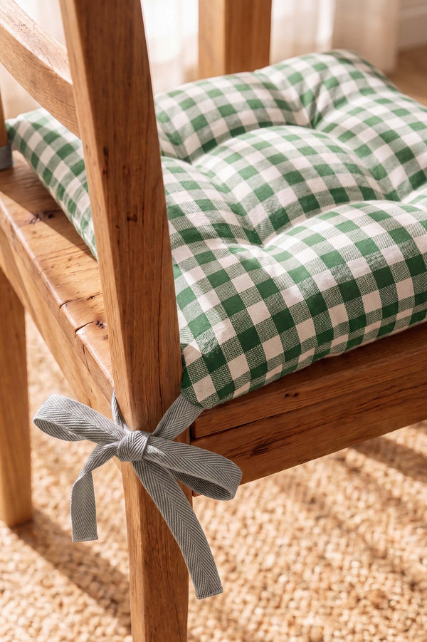 Green Checkered Fiber-Filled Chair Cushion 40 x 40 cm