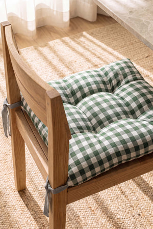 Green Checkered Fiber-Filled Chair Cushion 40 x 40 cm