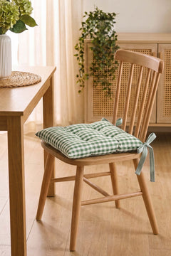 Green Checkered Fiber-Filled Chair Cushion 40 x 40 cm