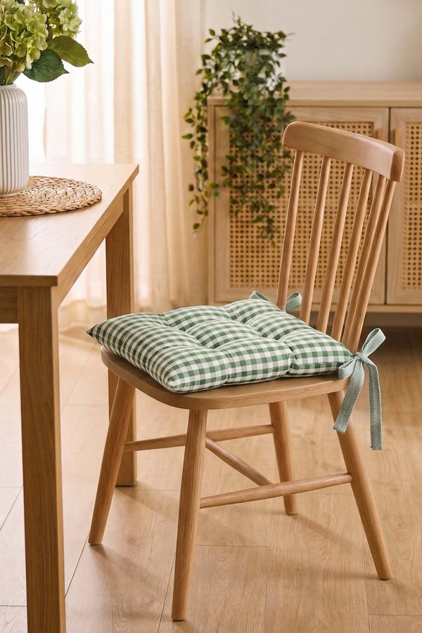 Green Checkered Fiber-Filled Chair Cushion 40 x 40 cm