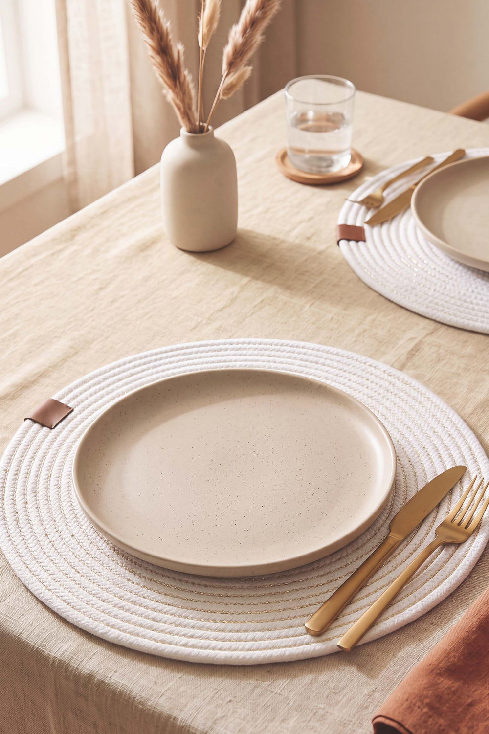 Cream Cotton Woven Placemat 32X32 Cm