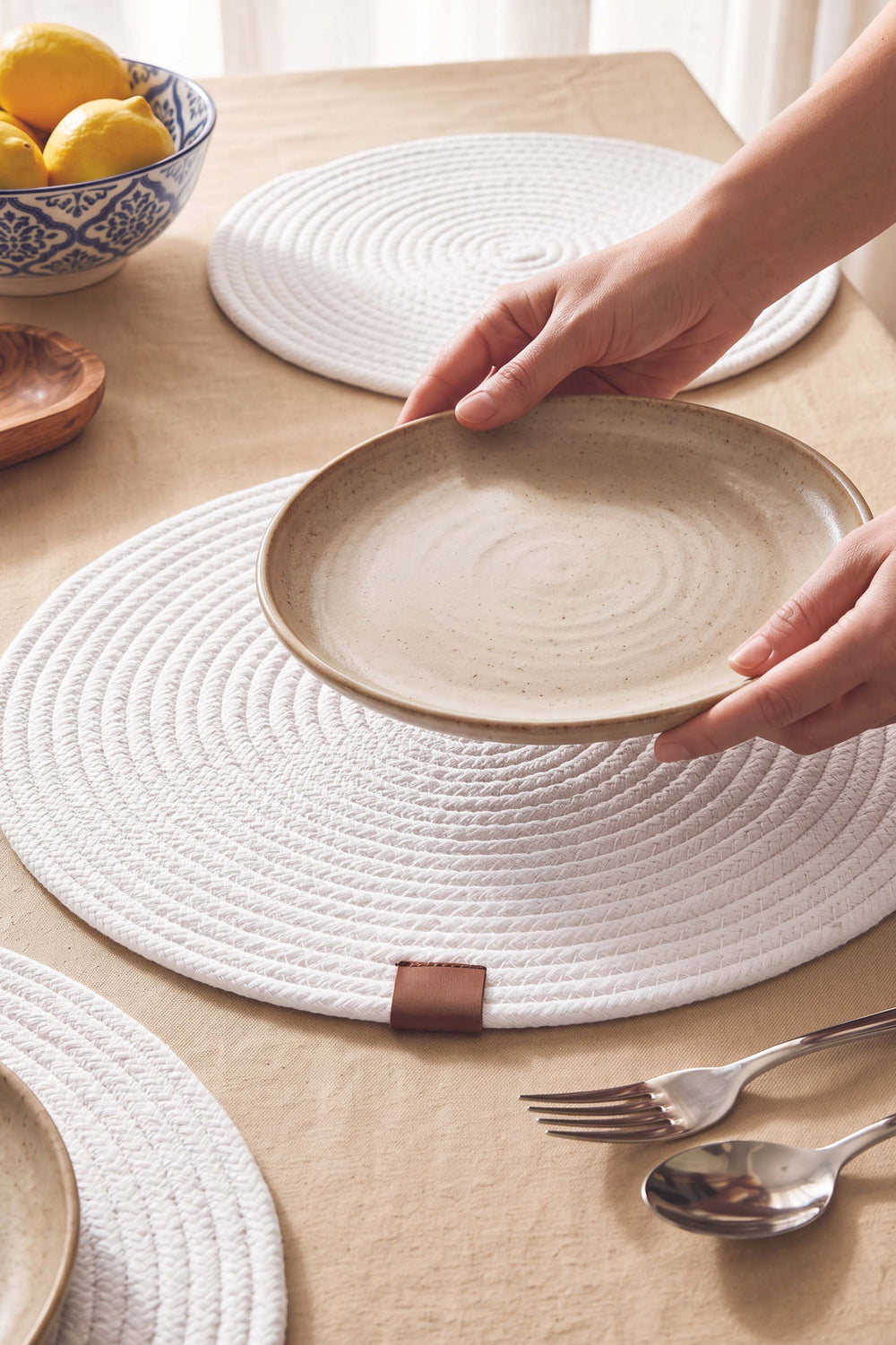 Cream Cotton Woven Placemat 32X32 Cm