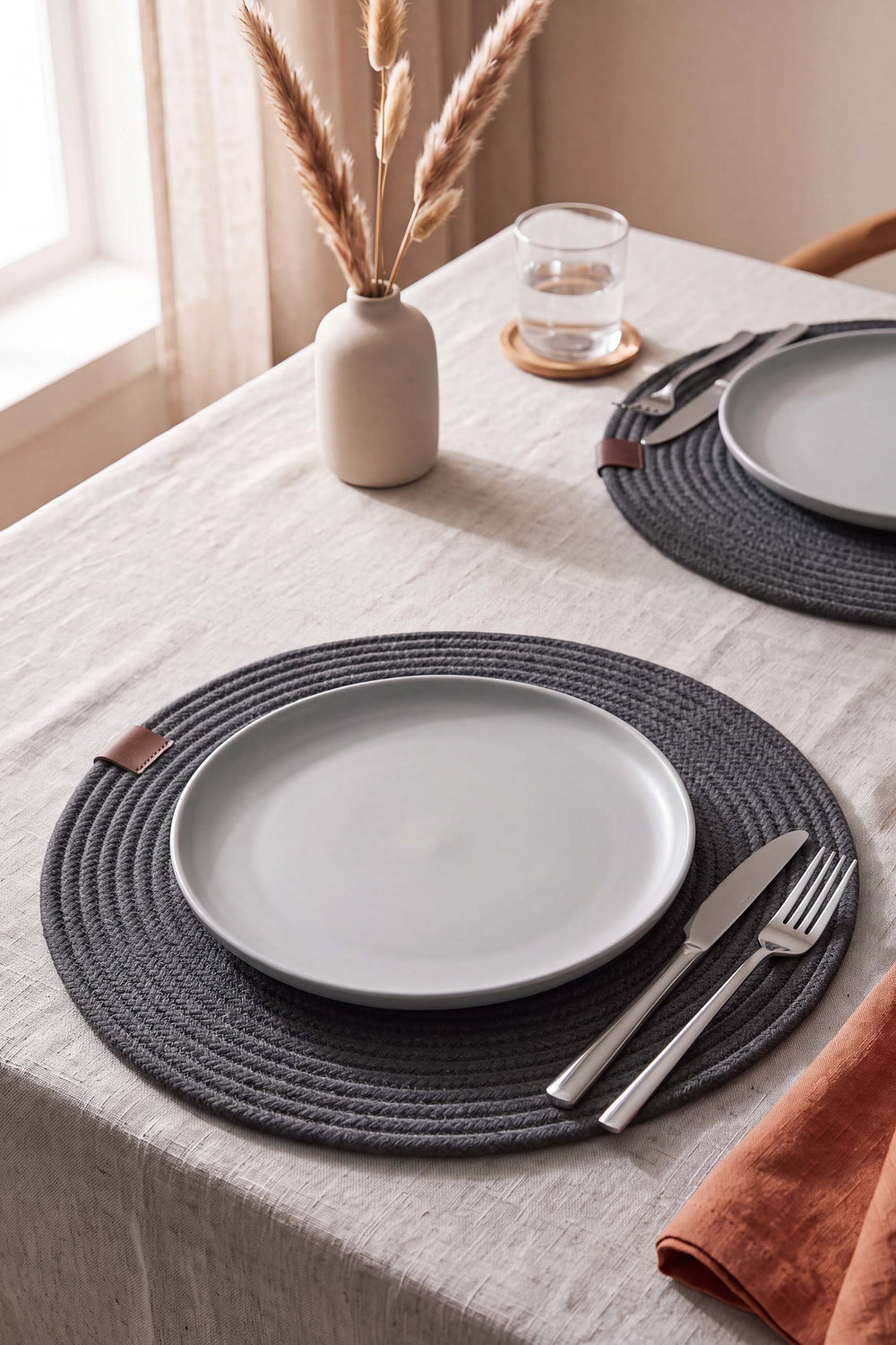 Anthracite Cotton Woven Placemat 32X32 Cm