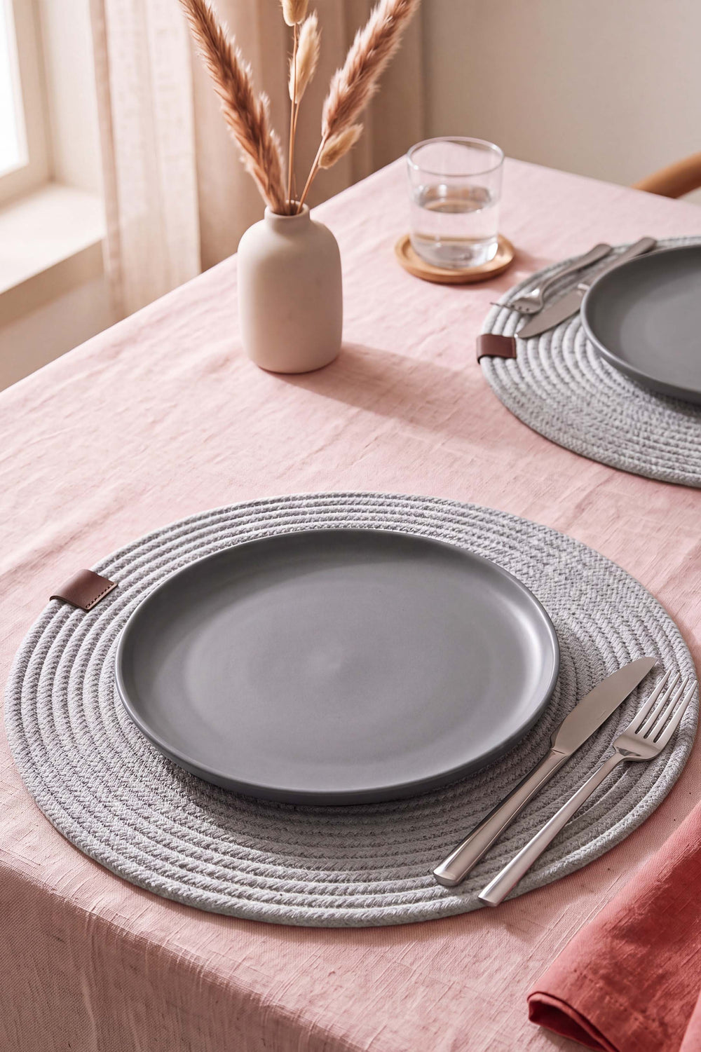 Gray Cotton Woven Placemat 32X32 Cm