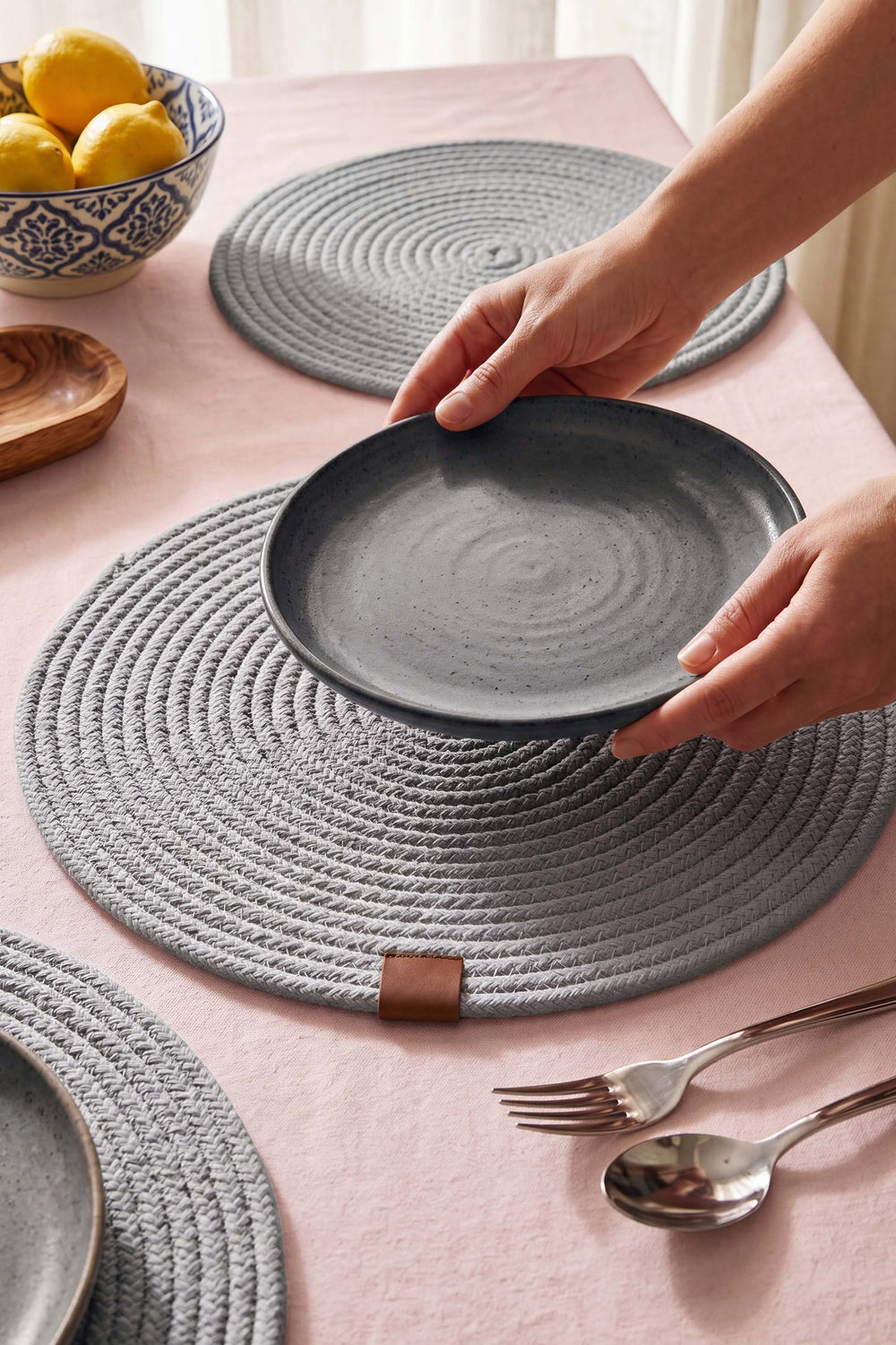 Gray Cotton Woven Placemat 32X32 Cm