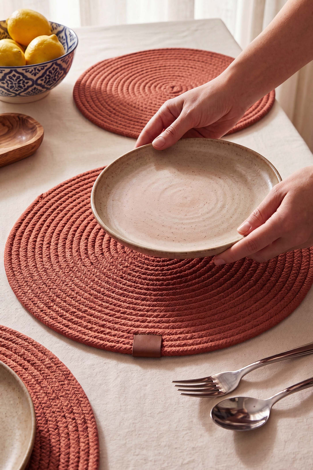 Terracotta Cotton Woven Placemat 32X32 Cm
