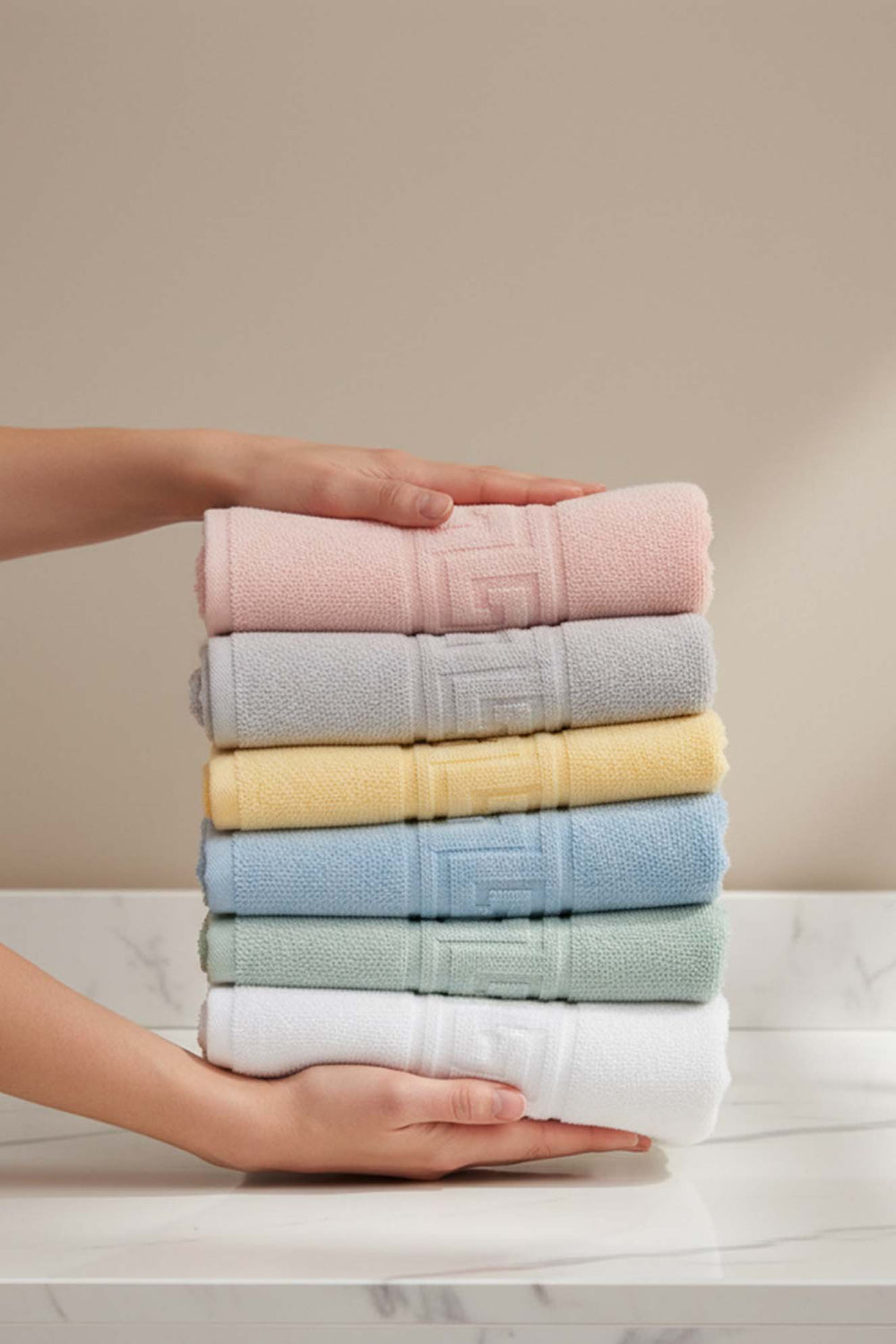 Pastel Greek 6-Piece 100% Cotton Hand Towel Set – 50×90 cm