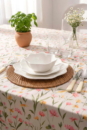 Botanical Tablecloth – Casual & Wipeable Polyester, Picnic/Kitchen Use, 140x200 cm