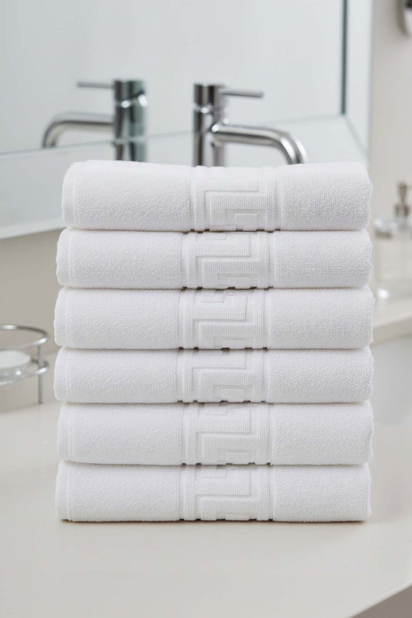 White Greek 6-Piece 100% Cotton Hand Towel Set – 50×90 cm
