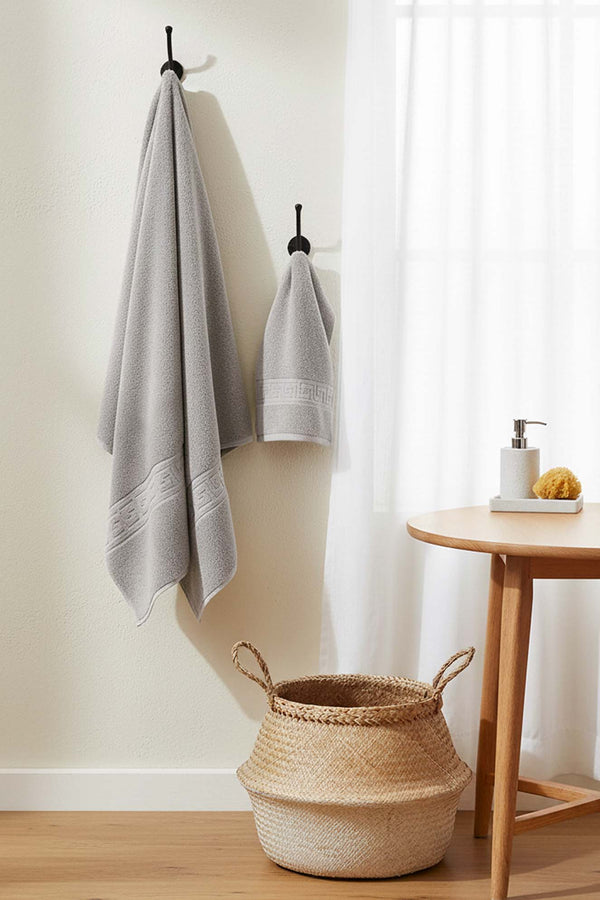 Grey Greek 2-Piece 100% Cotton Towel Set