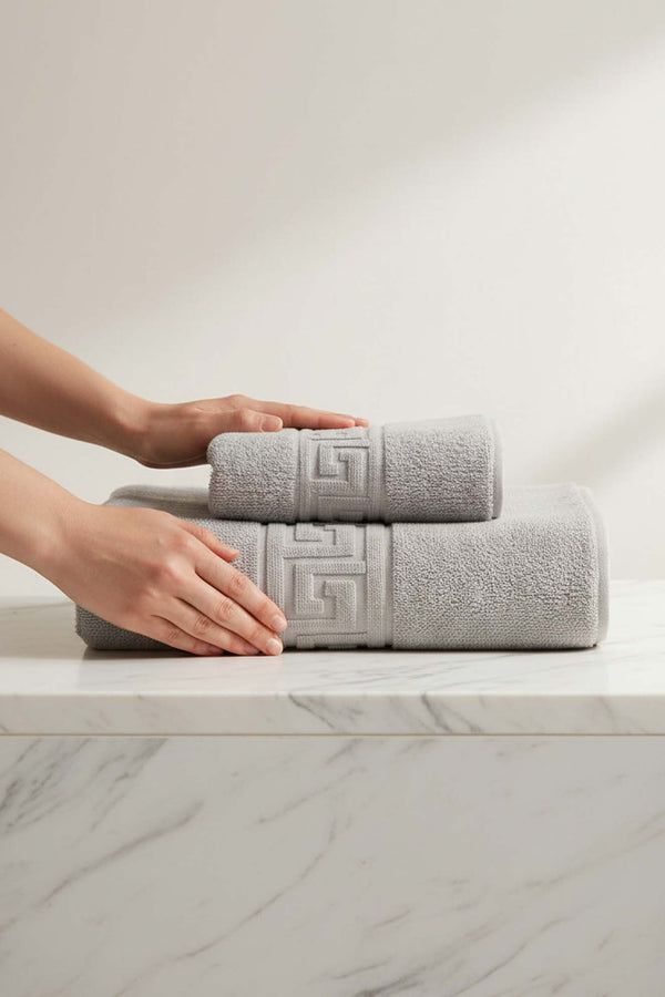 Grey Greek 2-Piece 100% Cotton Towel Set