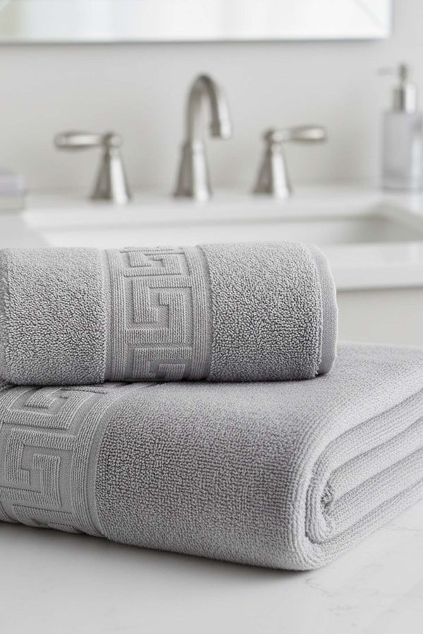 Grey Greek 2-Piece 100% Cotton Towel Set
