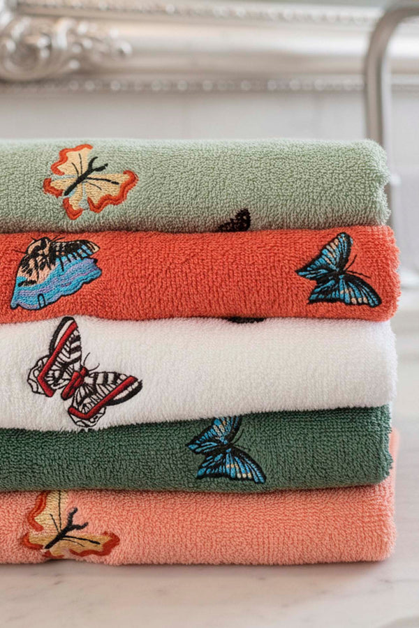 Butterfly Embroidered 5-Piece %100 Cotton Towel Set – 50 x 90 cm
