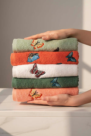 Butterfly Embroidered 5-Piece %100 Cotton Towel Set – 50 x 90 cm