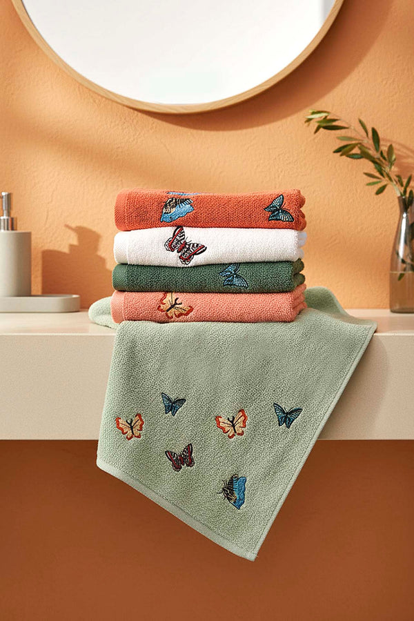 Butterfly Embroidered 5-Piece %100 Cotton Towel Set – 50 x 90 cm