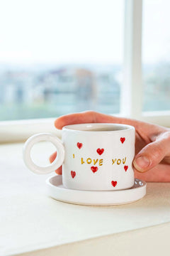 I Love You Amore Single Coffee Set – Handmade Ceramic Cup & Saucer, 180 ml (Cappuccino/Double Espresso)