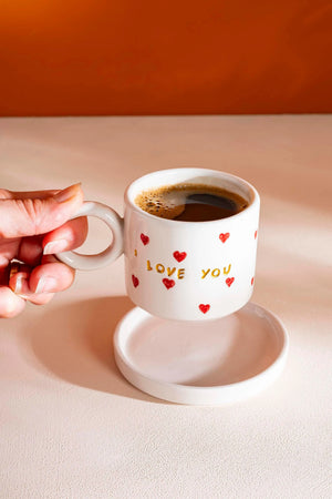 I Love You Amore Handmade Ceramic Double Coffee Cup Mug