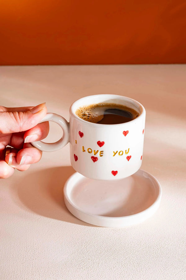 I Love You Amore Handmade Ceramic Double Coffee Cup Mug