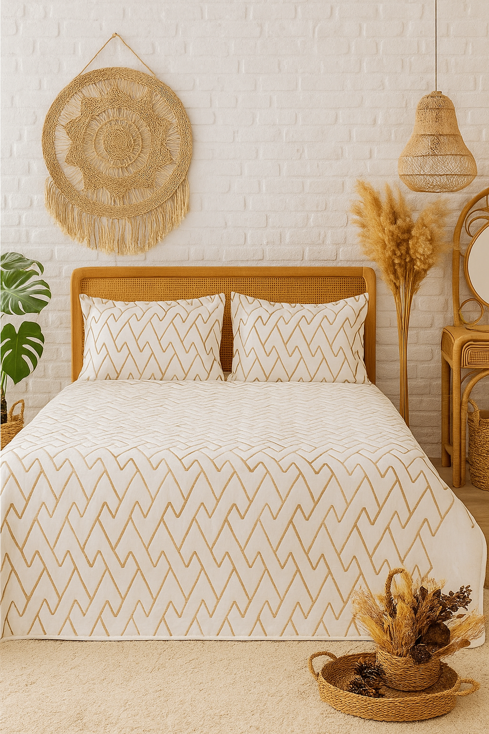 Maria 3-Piece Corduroy Quilted Bedspread Set – Multi-Use Coverlet & Shams, Queen/King Size, 240x250 cm