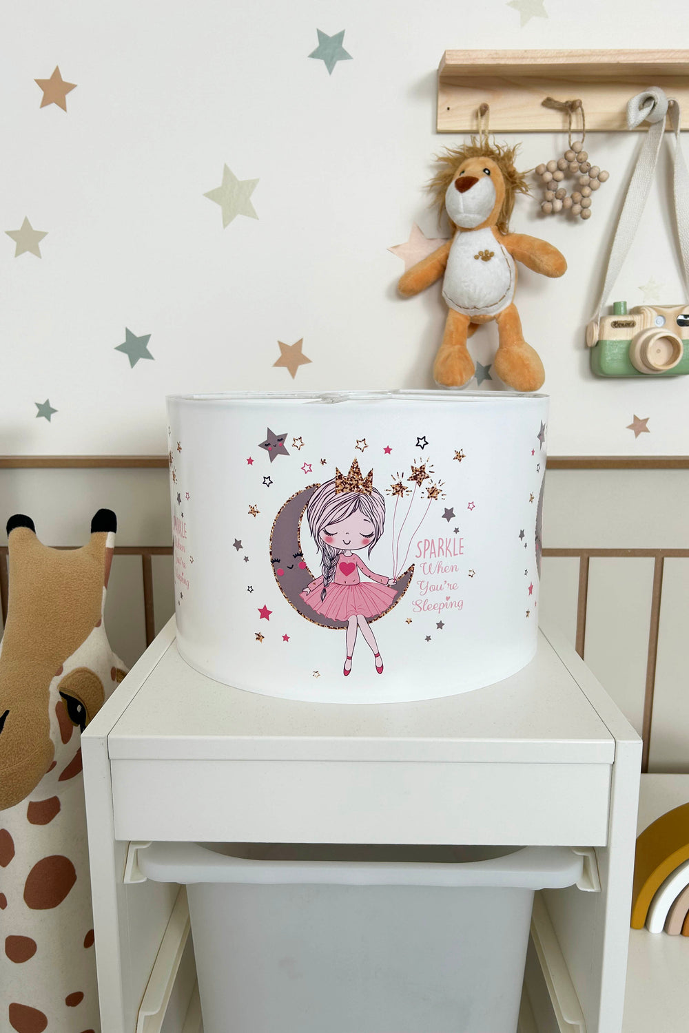 Moon Girl Themed Children's Room Pendant Lamp - 30cm Decorative Hanging Light with Adjustable Cable - Non-Toxic Water-Based Print