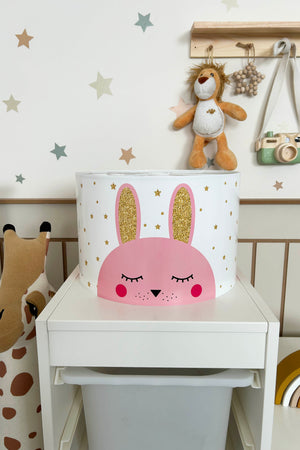 Gold Rabbit Themed Children's Room Pendant Lamp - 30cm Decorative Hanging Light with Adjustable Cable - Non-Toxic Water-Based Print