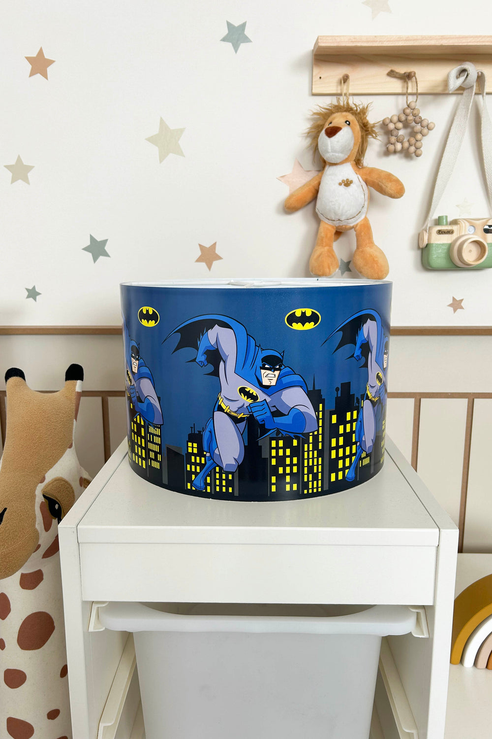 Batman Themed Children's Room Pendant Lamp - 30cm Decorative Hanging Light with Adjustable Cable - Non-Toxic Water-Based Print