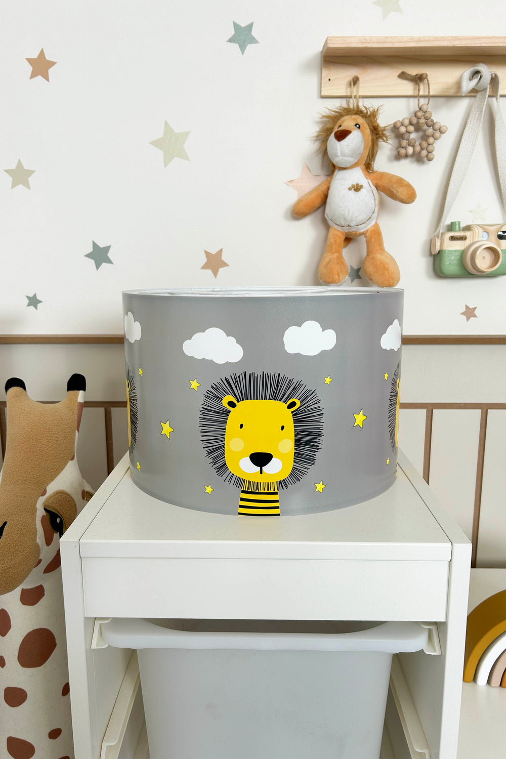 Cloudy Lion Themed Children's Room Pendant Lamp - 30cm Decorative Hanging Light with Adjustable Cable - Non-Toxic Water-Based Print