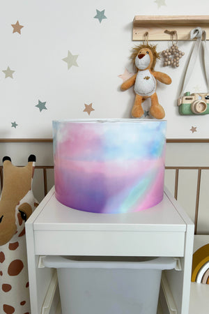 Rainbow & Clouds Themed Children's Room Pendant Lamp - 30cm Decorative Hanging Light with Adjustable Cable - Non-Toxic Water-Based Print
