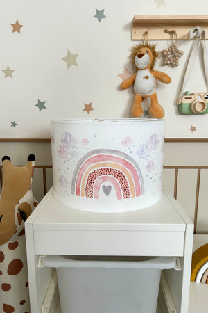 Heart Rainbow Themed Children's Room Pendant Lamp - 30cm Decorative Hanging Light with Adjustable Cable - Non-Toxic Water-Based Print