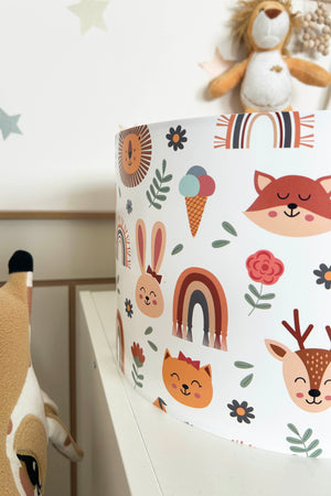 Rainbow & Animals Themed Children's Room Pendant Lamp - 30cm Decorative Hanging Light with Adjustable Cable - Non-Toxic Water-Based Print