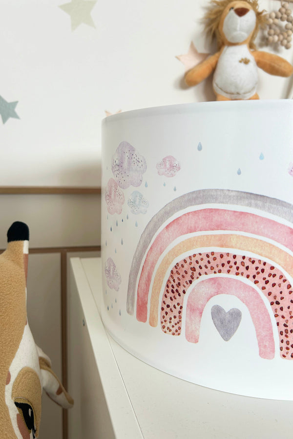 Heart Rainbow Themed Children's Room Pendant Lamp - 30cm Decorative Hanging Light with Adjustable Cable - Non-Toxic Water-Based Print