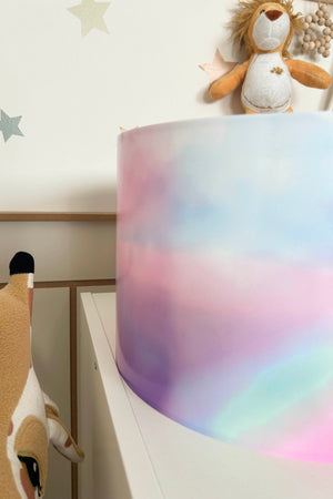 Rainbow & Clouds Themed Children's Room Pendant Lamp - 30cm Decorative Hanging Light with Adjustable Cable - Non-Toxic Water-Based Print