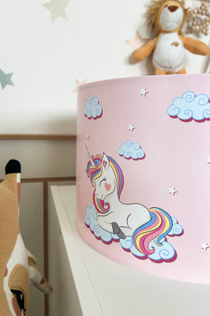 Unicorn in the Cloud Themed Children's Room Pendant Lamp - 30cm Decorative Hanging Light with Adjustable Cable - Non-Toxic Water-Based Print