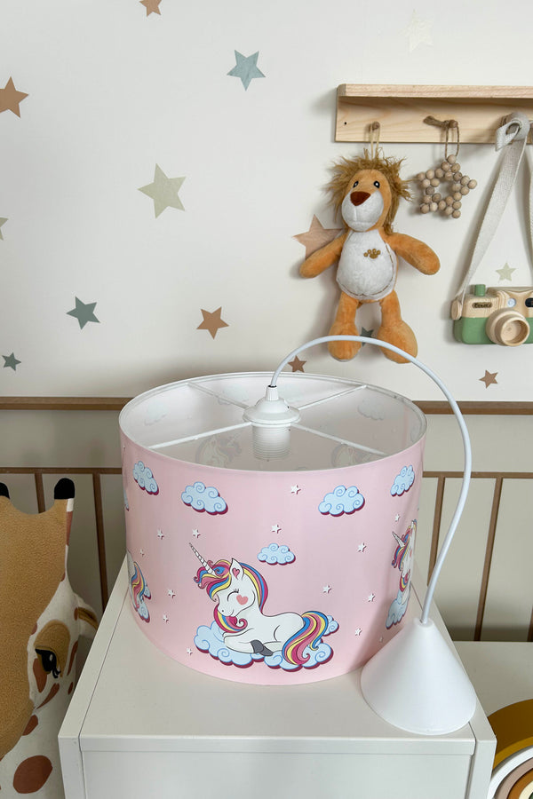 Unicorn in the Cloud Themed Children's Room Pendant Lamp - 30cm Decorative Hanging Light with Adjustable Cable - Non-Toxic Water-Based Print