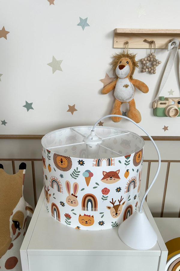 Rainbow & Animals Themed Children's Room Pendant Lamp - 30cm Decorative Hanging Light with Adjustable Cable - Non-Toxic Water-Based Print