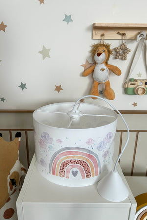 Heart Rainbow Themed Children's Room Pendant Lamp - 30cm Decorative Hanging Light with Adjustable Cable - Non-Toxic Water-Based Print